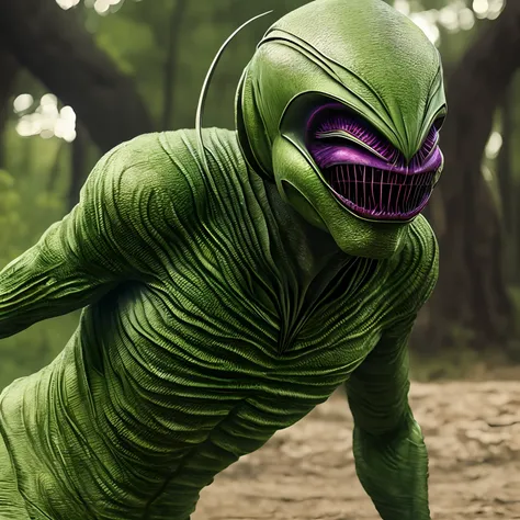 Create a super realistic weird green alien