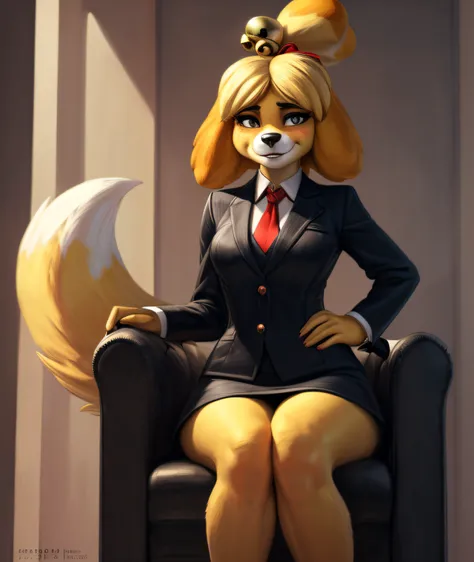 [isaCrossing], [Isabelle; Animal Crossing], [Uploaded to e621.net; (Pixelsketcher), (wamudraws)], ((masterpiece)), ((solo portrait)), ((front view)), full body view, ((furry; anthro)), ((detailed fur)), ((detailed shading)), ((beautiful render art)), {anth...