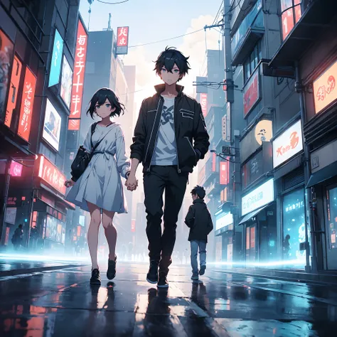 1 girl and 1 boy, they are walking down the street holding hands, ross tran and makoto shinkai, artwork in the style of guweiz, inspired by Liam Wong, makoto shinkai cyril rolando, guweiz and makoto shinkai, tokyo anime scene, loish and ross tran, sakimich...