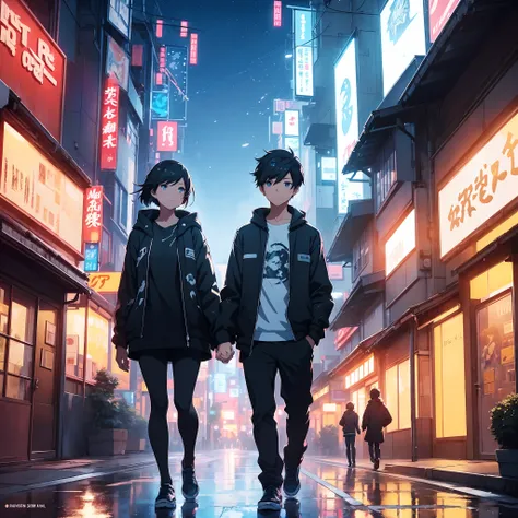 1 girl and 1 boy, they are walking down the street holding hands, ross tran and makoto shinkai, artwork in the style of guweiz, inspired by Liam Wong, makoto shinkai cyril rolando, guweiz and makoto shinkai, tokyo anime scene, loish and ross tran, sakimich...