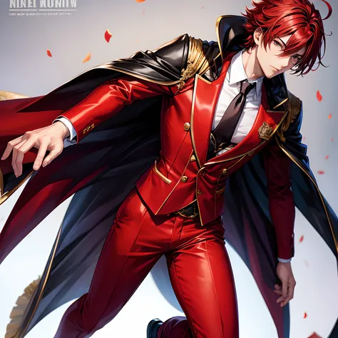 Anime fullbody hot good-looking male in luxurious red suit