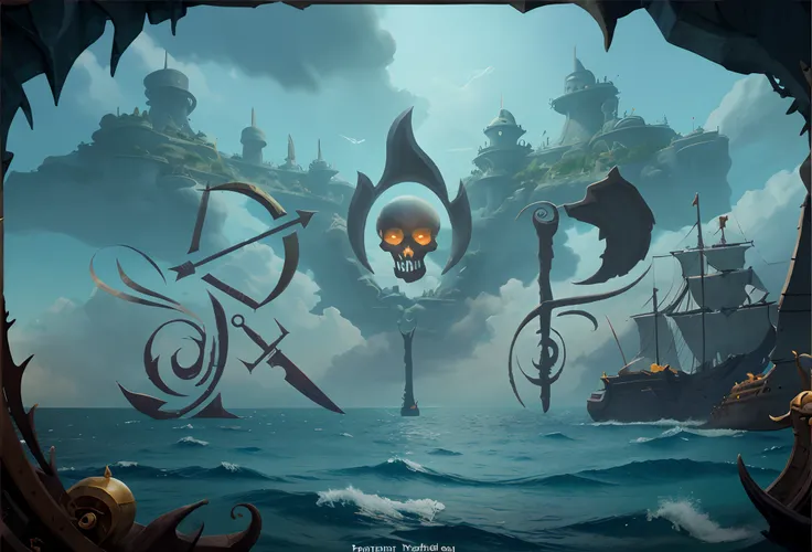 Fantasy logo, in sea pirates environment,