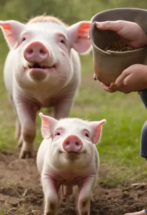 (((uma ferida avermelhada profunda atravessa sua bochecha esquerda))) An image of three little pigs from a childrens photo