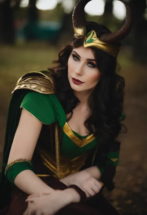 Strawberrytabbyy, a woman, brunette, cosplaying as loki