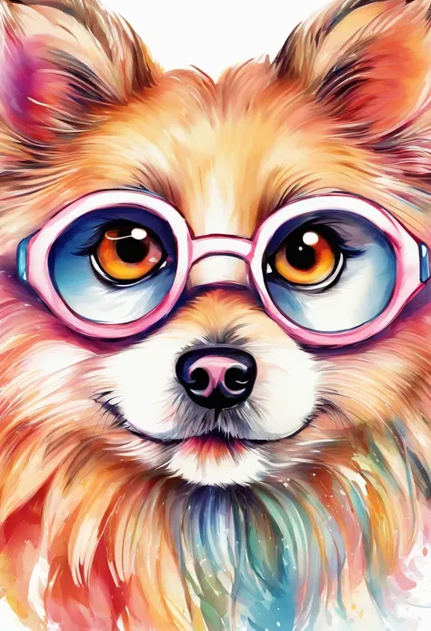 3d aquarela lulu da pomeraniamuito peludo e com focinho muito curto, orelhas com pontas redondas,fundo escuro,high resolution,alta qualidade,colorido