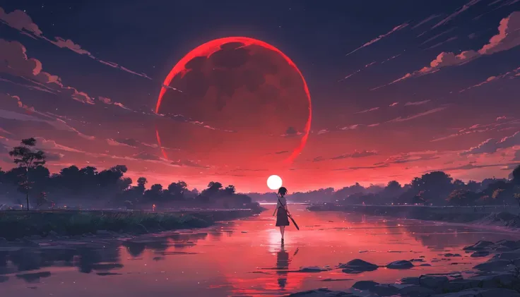 Red Moon Bloody River Dark Sky One Leg , nierautomata