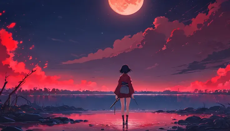 Red Moon Bloody River Dark Sky One Leg , nierautomata