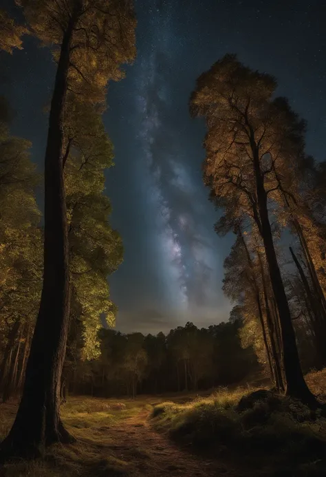 16k, Detalhes massivos, ((detalhes complexos))) night  sky,field of many trees intertwined in the trunks,amazing sky,Level 15,Rocky surface, (fotorrealista), arte (((Claudius Lorraine))), j.r. Tipo Tolkien [foco nítido], (HDR), (8k), (gigapixel), (master p...