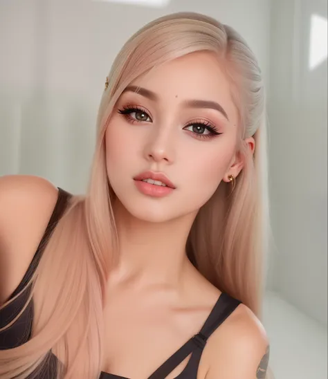 Mulher loira com cabelo longo e vestido preto posando para uma foto, ava max, Ariana Grande, alexa grace, Cl, Retrato de Ariana Grande, Retrato de Kim Petras, cabelos loiros e olhos grandes, longos cabelos loiros e olhos grandes, com longos cabelos loiros,...