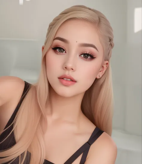 Mulher loira com cabelo longo e vestido preto posando para uma foto, ava max, Ariana Grande, alexa grace, Cl, Retrato de Ariana Grande, Retrato de Kim Petras, cabelos loiros e olhos grandes, longos cabelos loiros e olhos grandes, com longos cabelos loiros,...