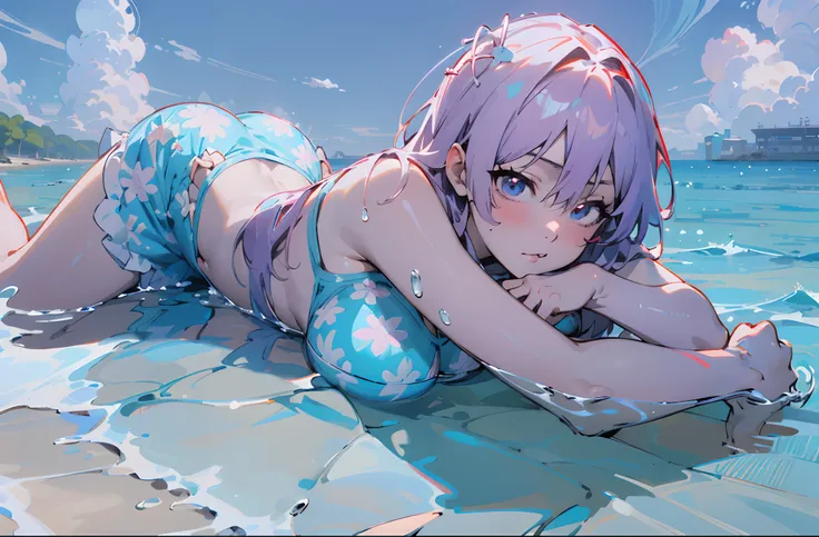 anime girl laying on the beach in a blue bikini, wallpaper anime blue water, anime moe artstyle, best anime 4k konachan wallpaper, 4k anime wallpaper, splash art anime loli, guweiz on artstation pixiv, guweiz on pixiv artstation, guweiz, anime art wallpape...