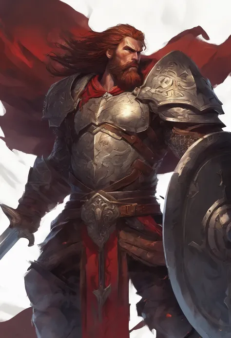 Tall savage warrior man, boar themed, detailed armor, old engraved leather Cuirass, intricate designs on the Cuirass, intricate Cuirass engravings, imposing and powerful stance, fierce expression, red wild mane braided hair and beard, dynamic pose, intense...