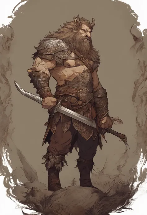 (wild boar themed:1.1) Tall savage warrior man, detailed cuirass, old engraved leather Cuirass, intricate designs on the Cuirass, intricate Cuirass engravings, imposing and powerful stance, fierce expression, red wild mane braided hair and beard, dynamic p...