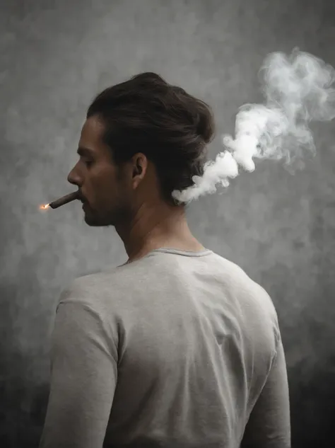 closse up of Smoke drowing a portrait of a person on a white background ,