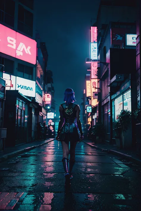 Cidade cyberpunk, com neon, 8k, blue and pink lighting, Light Volumetric