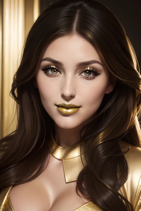 lucy pinder, face portrait, beautiful face, intense makeup, ((Gold lipstick)) smiling