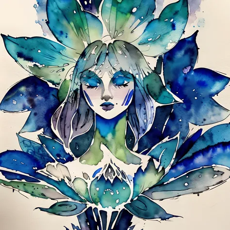 Blue lotus painting with splatter background and spray paint effect, by Eugeniusz Zak, Watercolor art, by Károly Lotz, Watercolor painting, watercolor painting style, watercolor detailed art, by Reuben Tam, watercolor digital painting, Watercolor Paint, Su...