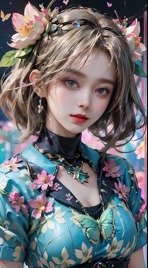 (masterpiece:1.1), (highest quality:1.1), (HDR:1.0), ambient light, ultra-high quality,( ultra detailed original illustration), (1girl, upper body), ((harajuku fashion)), ((flowers with human eyes, flower eyes)), double exposure, fusion of fluid abstract a...