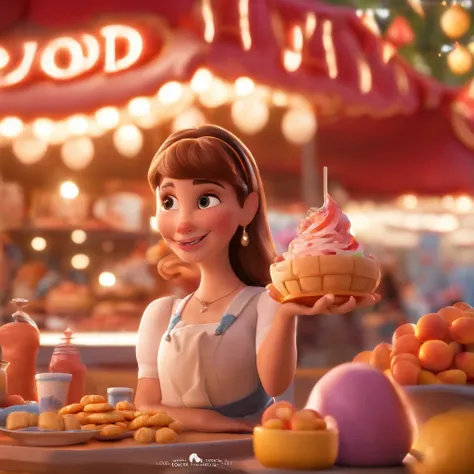 fofo, 可爱, menina sorridente comendo sorvete, doces voando ao seu redor, Pixar, Disney, Cinema lighting, jogos, 8k, Magic, amor, title "Parque da joy", Logo, Logo, Presentation, Disney, marca registrada, mercado, Logo, inflatable, trampolim, no deformed,