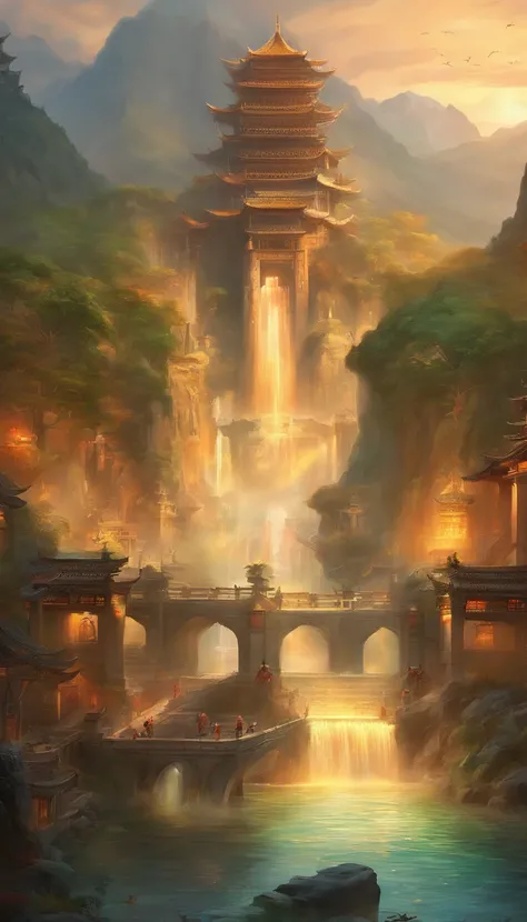 Ancient chinese water dam, water overflowing, flooding. intricate,masterpiece, beautiful, hyper detailed, ultra intricate, 8k UHD, best quality,