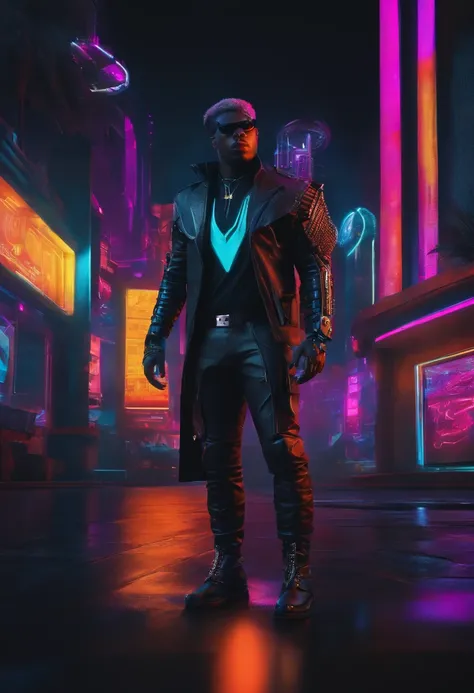 Homem negro cyber punk futurista neon,