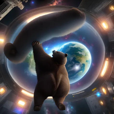 Giant black bear in space