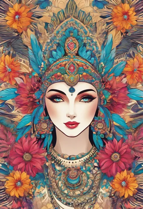 (official art, beautiful and aesthetic:1.2), (1girl:1.3),(fractal art:1.1),(colorful:1.1)(flowers:1.3),highest detailed,(zentangle:1.2), full body, (abstract background:1.3), (shiny skin), (many colors:1.4), ,(earrings), (feathers:1.5),