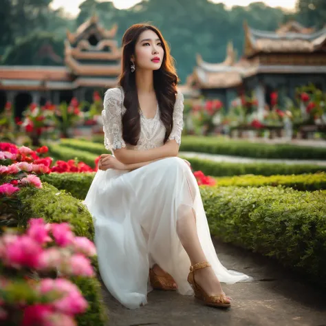 Zhao lusi, White dress, White skirt, long hair, tourist, Thailand garden, my,