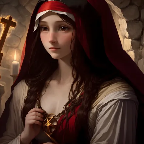 Mary Magdalene with red veil and ankh