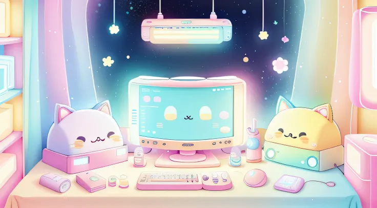 Kawaii Tech,pastel color, kawaii,  Cute colors ,scifi,  
bedroom