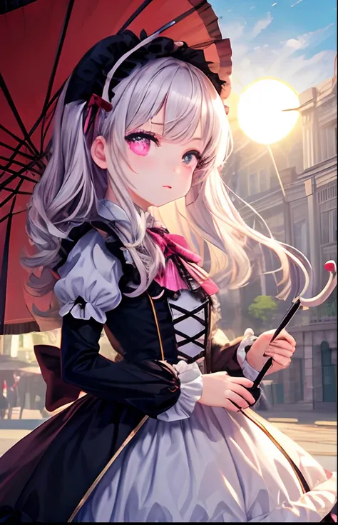 girl with、No background、without background、Background through、Twin-tailed、Two knots、Eyes are hearts、Pink eyes、Pink eyes、heart mark、bow ribbon、Sun umbrella、Have a parasol、umbrellas、Lolita clothes、lolita fashion、frilld、kawaii、