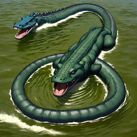 Giant anaconda fighting with a huge jaguar and a giant alligator Açu in the middle of the Amazon River