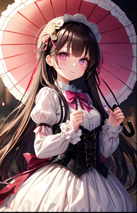 girl with、No background、without background、Background through、Twin-tailed、Two knots、Eyes are hearts、Pink eyes、Pink eyes、heart mark、bow ribbon、Sun umbrella、Holding a parasol、umbrellas、Lolita clothes、Lolita Fashion、frilld、A dark-haired、kawaii、