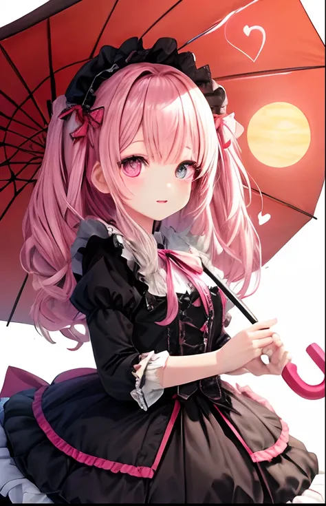 girl with、No background、without background、Background through、Twin-tailed、Two knots、Eyes are hearts、Pink eyes、Pink eyes、heart mark、bow ribbon、Sun umbrella、Holding a parasol、umbrellas、Lolita clothes、Lolita Fashion、frilld、Pink hair、Pink hair、heart、kawaii、