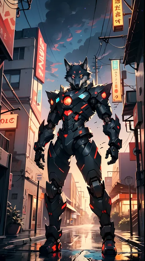 (((A mechanical wolf,cyborg wolf,cyborg-wolf,animal,wolf robot))),no human,detailed wolf,intricate mechanic wolf,robot animal,

epic, highly detailed full body of a gigantic feral mecha canine, sharp metal claws, cannon mounted on back, sleek armor, glowin...