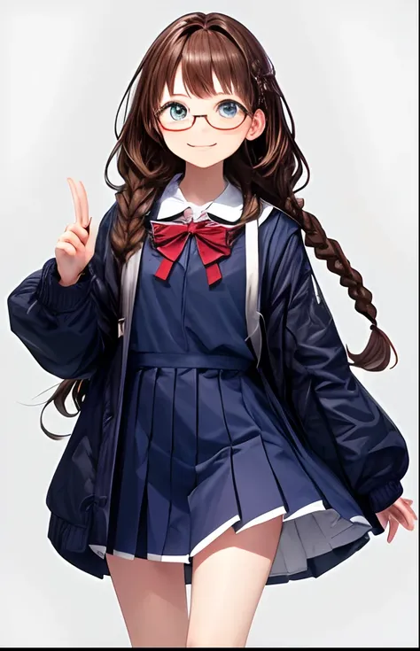 girl with、No background、without background、Background through、Brown hair、Braiding、eye glass、wears glasses、student clothes、校服、Smiling、kawaii、kawaii、