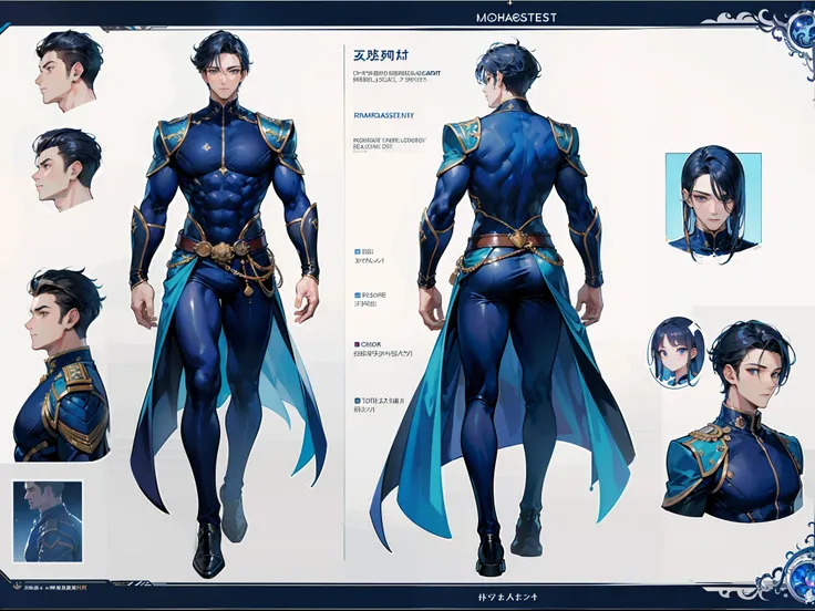 ((Masterpiece, Highest quality)), Detailed face, character design sheet， full bodyesbian, Full of details, frontal body view, back body view, Highly detailed, Depth, Many parts, Muscle boy with brunnete hair，handsome man, navy, commander, man tall