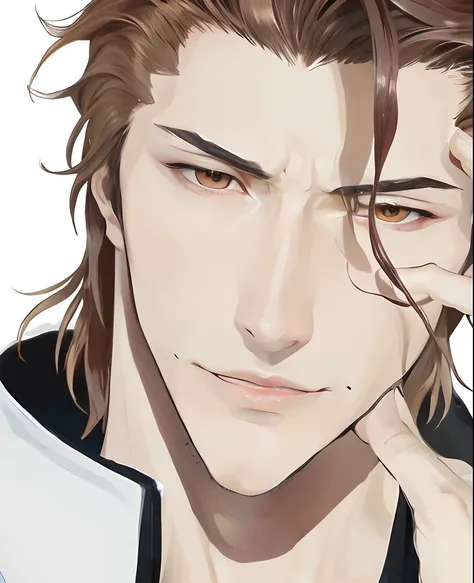 Hyperrealistic version of  Sosuke Aizen, serious face, hyperdetailled, hyperrealistic