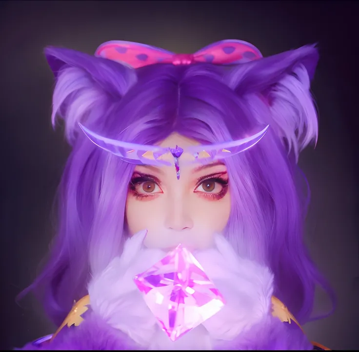 1girl, purple hair, wolf species, demon, Cristals power, queen,so pretty