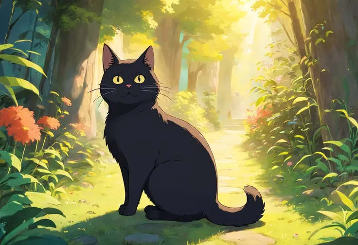 animal, gato, gato preto, ghibli studio, desenho, gato preto, fantasia, animal