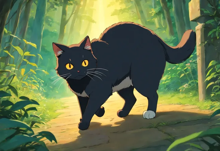 animal, gato, gato preto, ghibli studio, desenho, gato preto, fantasia, animal