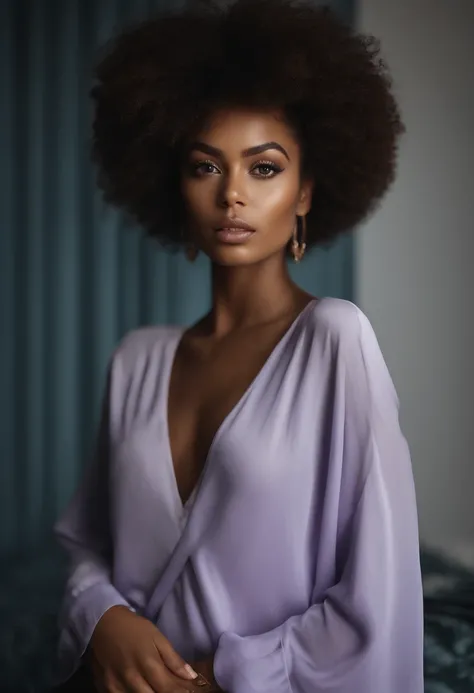 Afro Woman Completely , fille sexy aux yeux bruns, ultra realist, Meticulously detailed, Portrait Sophie Mudd, cheveux bruns et grands yeux, selfie of a young woman, Dubai Eyes, Violet Myers, sans maquillage, maquillage naturel, looking straight at camera,...