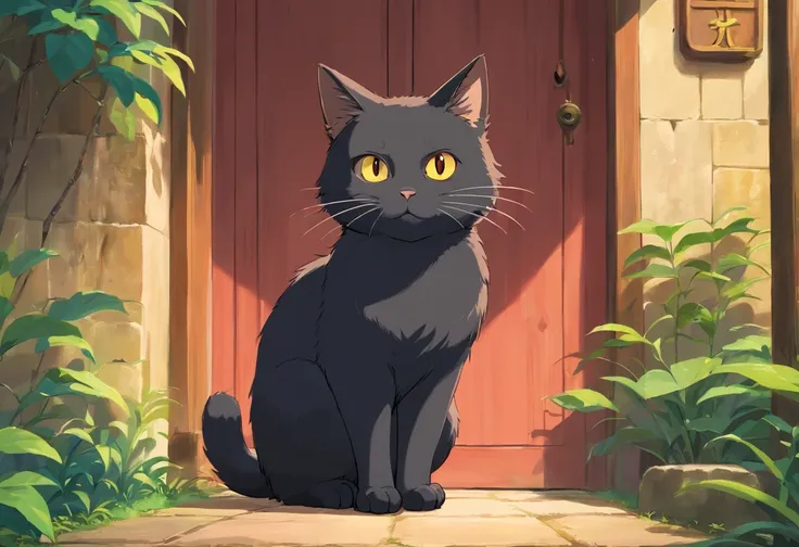 bicho, Gato, Gato preto, ghibli studio, desenho, Gato preto, fantasia, bicho, gato sem calda