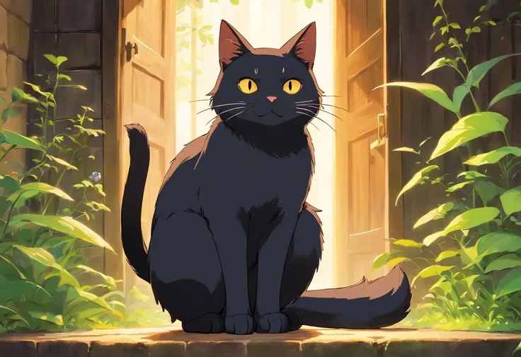 bicho, Gato, Gato preto, ghibli studio, desenho, Gato preto, fantasia, bicho, gato sem calda