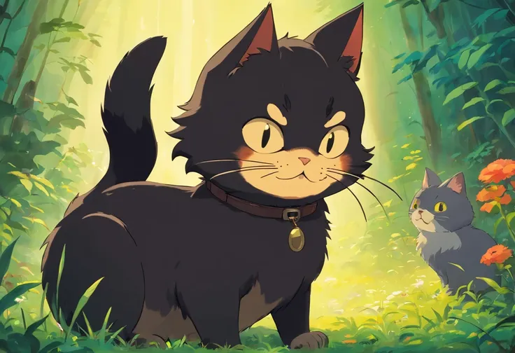 bicho, Gato, Gato preto, ghibli studio, desenho, Gato preto, fantasia, bicho, gato sem calda