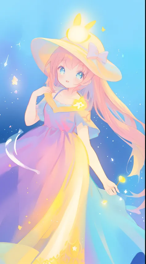 beautiful girl, flowing colorful ballgown dress, vibrant pastel colors, (colorful), long flowing colorful hair, magical lights, sparkling magical liquid, inspired by Glen Keane, inspired by Lois van Baarle, disney art style, by Lois van Baarle, glowing aur...