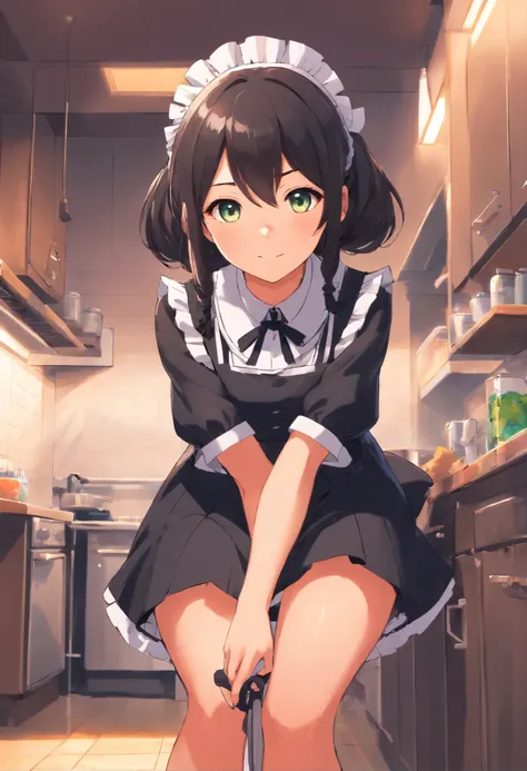 maid uniform, Preto grande, Meias Pretas peitos grandes