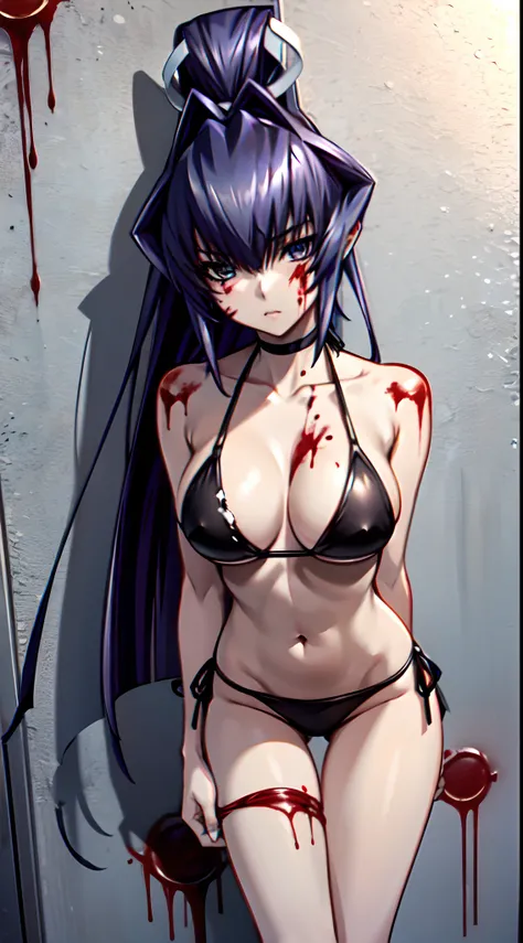 Anime girls with black hair,Brazilian bikini(String Bikini),Women height 170 cm........,long hair in a ponytail,,,,,,,,,,There are blood stains on the body.........,(Blood)Head to thigh image