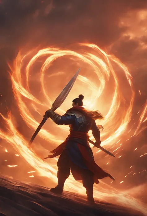 League of legends character yasuo creating a giant hurricane with the movement of the sword throwing an entire army upwards in 4k