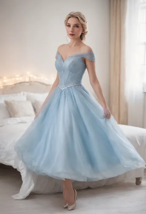 elsa frozen at 18 years old  at the bed, open legs, (showing ), walt disney, blonde woman in blue dress sitting on bed with white sheets, beautiful elsa, portrait of elsa of arendelle, elsa from frozen, blonde - haired princess, elsa frozen, portrait of el...